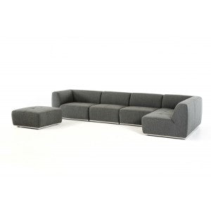 Divani Casa Hawthorn Modern Grey Fabric Sectional Sofa and Ottoman