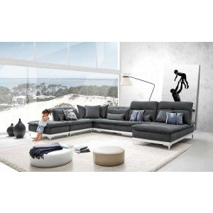 David Ferrari Horizon Modern Grey Fabric & Leather Sectional Sofa