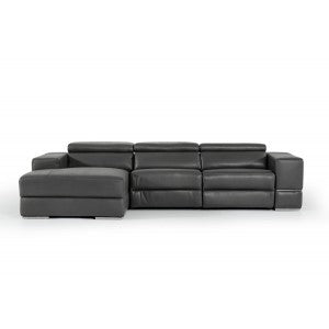 Divani Casa Hilgard Modern Dark Grey Leather Sectional W/ Recliner