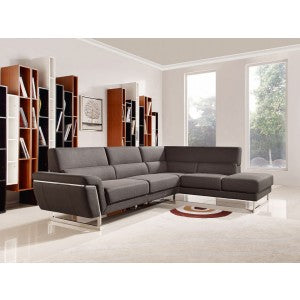 Divani Casa Navarro Modern Brown Fabric Sectional Sofa w/ Right Facing Chaise