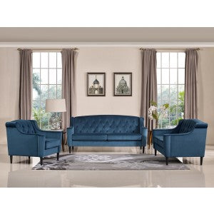 Divani Casa Carly Transitional Blue Velour Sofa Set