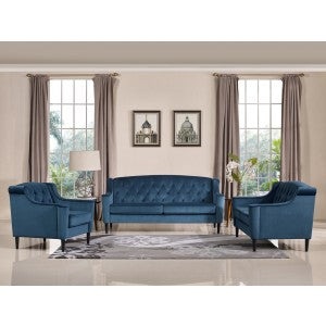 Divani Casa Carly Transitional Blue Velour Sofa Set