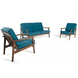 Modrest Ridge Modern Blue & Walnut Sofa Set