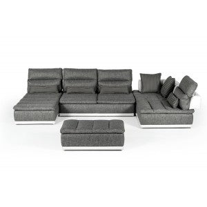 David Ferrari Panorama Italian Modern Grey Fabric & White Leather Configurable Sectional Sofa