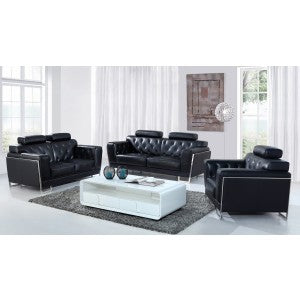 Divani Casa Huron Modern Black Leather Sofa Set